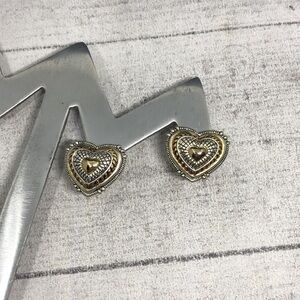 Silver-gold romantic heart shape statement earrings.